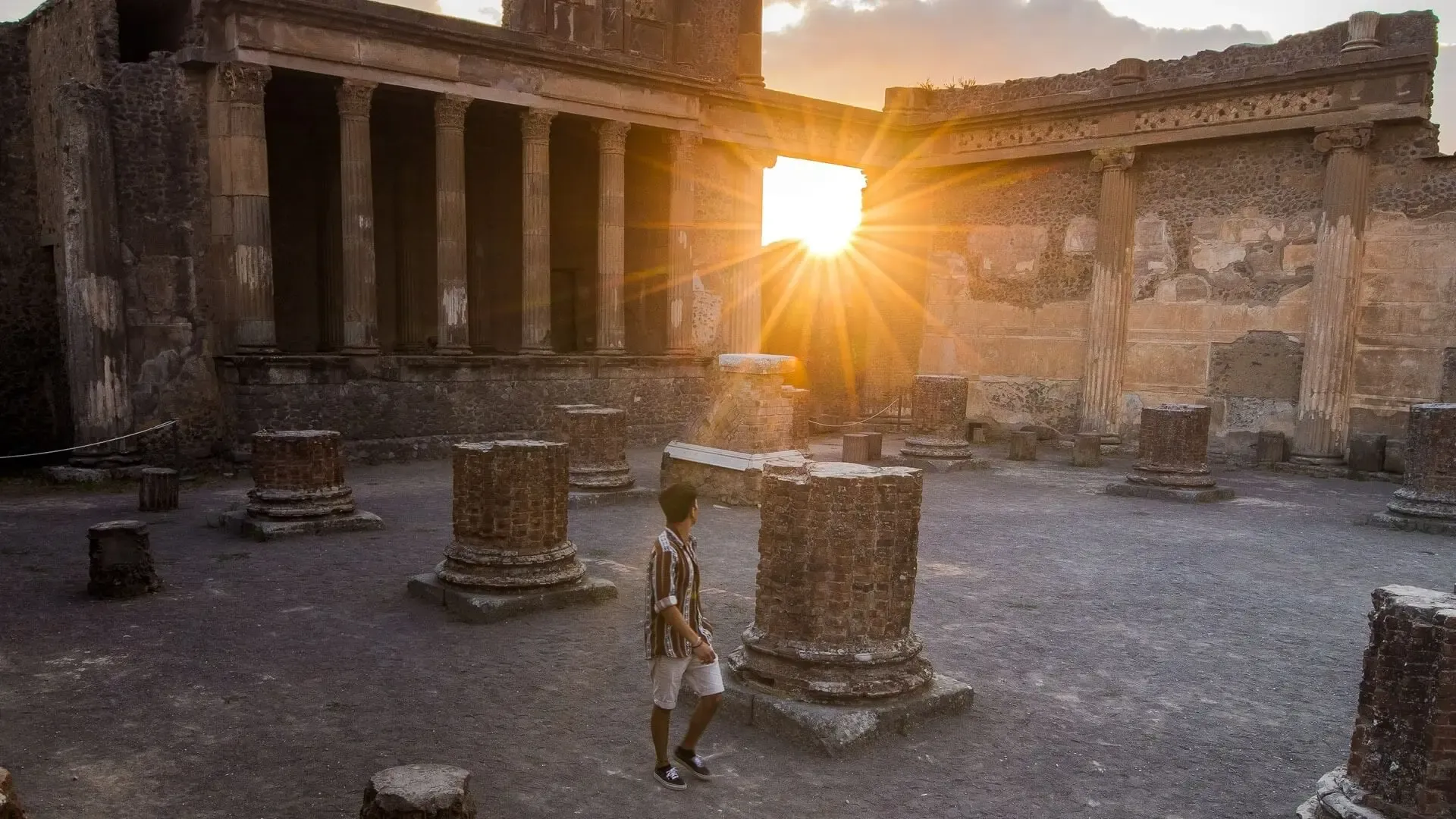 Pompeii Forum at sunrise with temples and columns